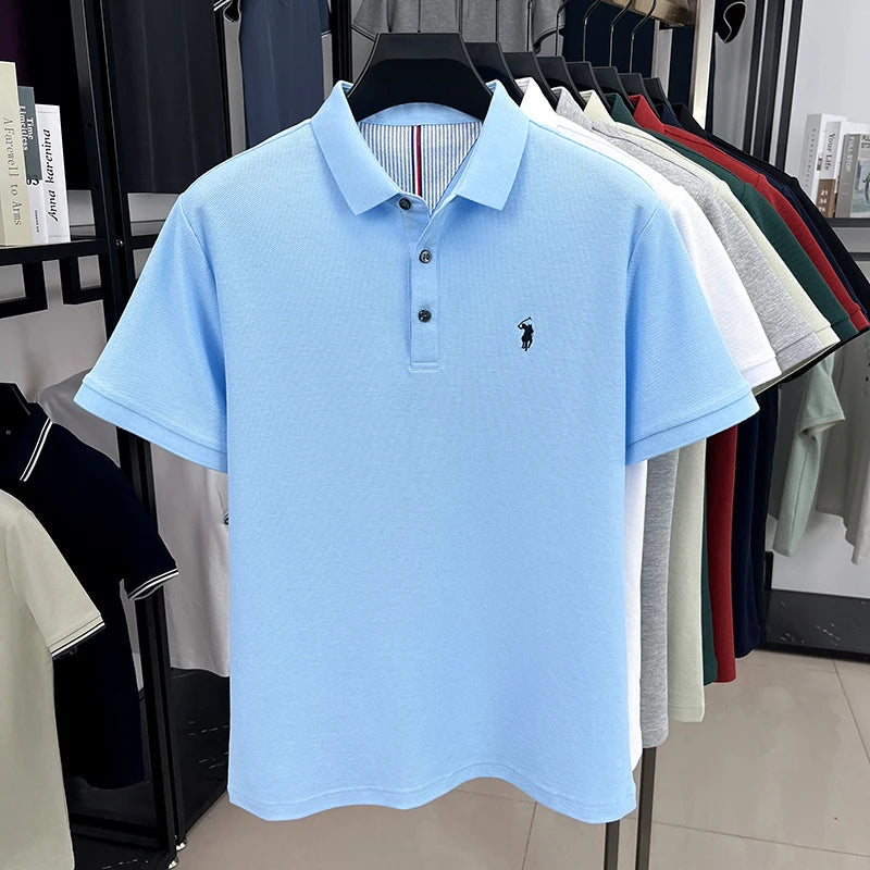 100% algodão puro marca de alta qualidade camisa polo de manga curta masculina verão moda original pônei bordado golfe paul camiseta casual
