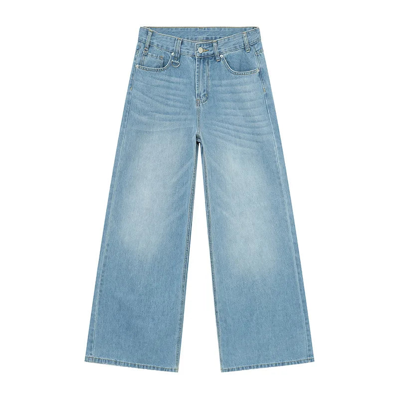 Calças Jeans Masculinas Azul Lavado Reta