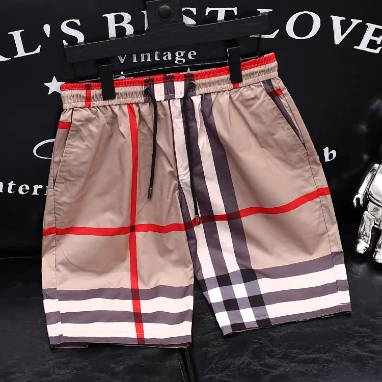 Grosso xadrez café-colorido masculino feminino shorts estilo britânico de secagem rápida flexível confortável elegante fitness nadar moto shorts