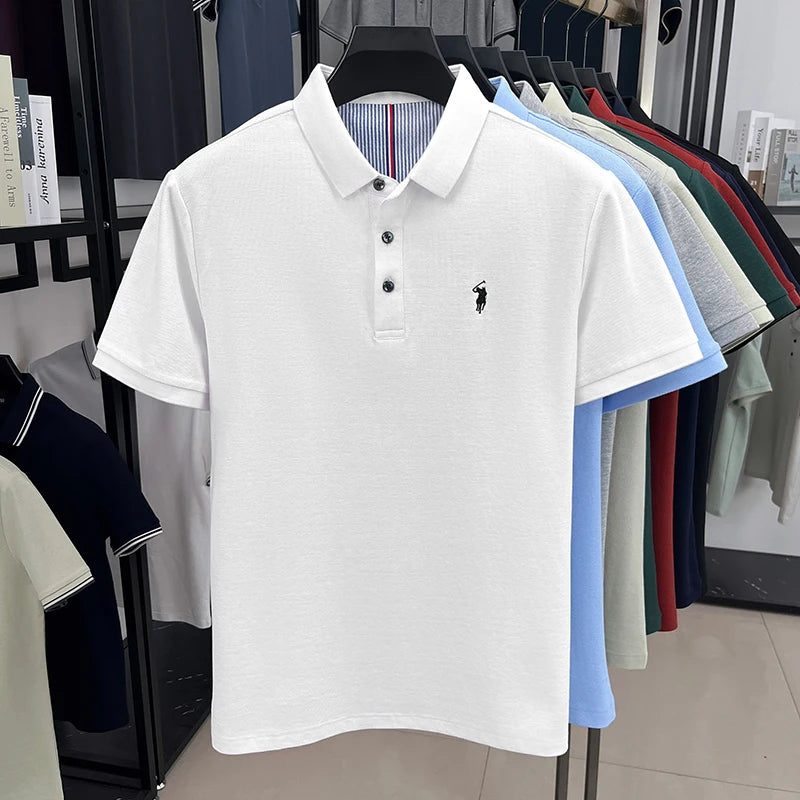 100% algodão puro marca de alta qualidade camisa polo de manga curta masculina verão moda original pônei bordado golfe paul camiseta casual